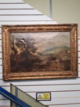 English School; a late 19th Century oil of Rural landscape with horse and cart, unsigned. Tear to ca