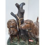 After Grace Mott Johnson - Hunting Dogs, a bronze sculpture, circa 1920s, cold painted, signed, heig