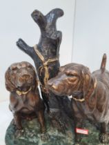 After Grace Mott Johnson - Hunting Dogs, a bronze sculpture, circa 1920s, cold painted, signed, heig