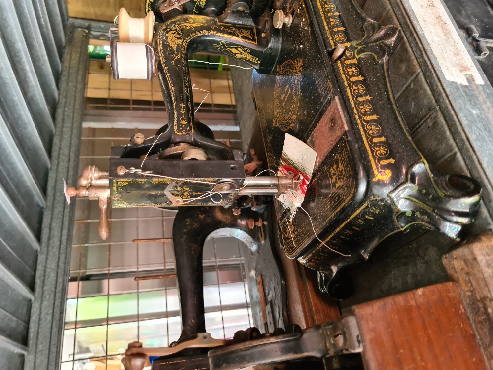 A selection of vintage sewing machines, one being manufactured by "Wheeler & Wilson", one branded "A - Image 3 of 3