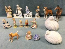 A collection of ceramic figures including a Royal Doulton Beatrix Potter Foxy Whiskered Gentleman,