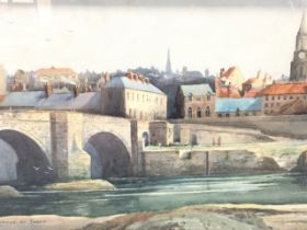 W Fergie, watercolour, landscape view of Berwick upon Tweed from the south, signed & framed. (20.5in