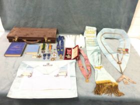 Miscellaneous medals and regalia, including a leather case containing RAOB regalia, badges, four