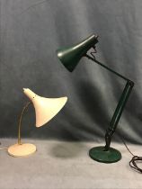 An Anglepoise desk lamp on a circular weighted base; and 60s gooseneck lamp with asymmetrical flared