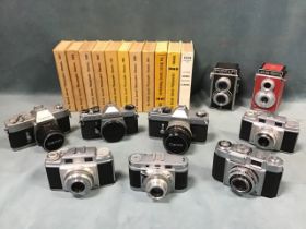 Nine cameras - two Agfa Super Sillette rangefinders, Agilux Agimatic +f/2.8 45mm lens rangefinder,