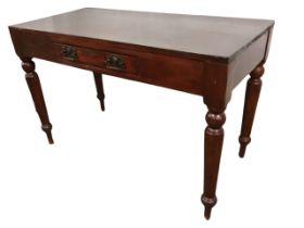 A Victorian stained pine side table, the rectangular top above a frieze with single drawer with