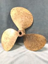 A bronze propeller blade with three shaped fins - cast numbers. (18.75in)
