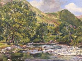 Montague Leder, oil on canvas, river landscape, signed and framed, Boydell Gallery label to
