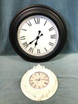 A reproduction Victorian style wallclock with black moulded frame and roman chapters to dial - 23in;