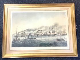 A Victorian marine coloured print depicting The Bombardment and Capture of St Jean D’Acre, after
