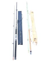 A Shakespeare two-piece salmon spinning rod - Premier Spin, with cloth sleeve; and a Milbro