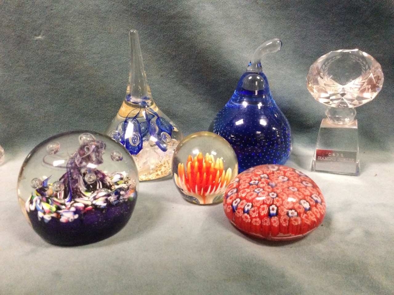 A collection of glass paperweights and ornaments including a signed TC II G, a millefiori example, - Image 3 of 3