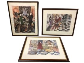 Sue McCartney-Snape, three framed signed limited edition cartoon prints - No Dogs, numbered 97/