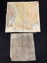 Two wartime silk double-sided maps of Germany, the French Spanish border, the German Swiss frontier,