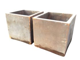 A pair of square terracotta garden plant pots - A/F. (12.5in x 12.5in x 12.5in) (2)