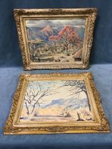 FM Edwards, oils on board, a pair, arid landscapes with mountainous backgrounds, one signed, in