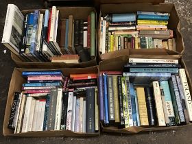 Four boxes of books - novels, contemporary coffee table volumes, travel, some foreign, fiction,