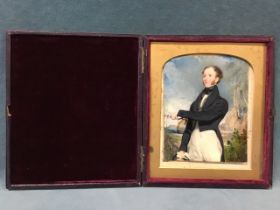 Booth SRA, oil on board, three-quarter length miniature of Patrick Davidson aged 20 before a country