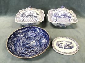 A C19th blue & white pearlware bowl by John Hall, decorated in the Quadrupeds pattern with