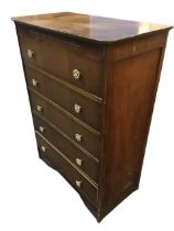 A 50s oak dressing chest, the rounded rectangular top opening to a compartment and mirror, above