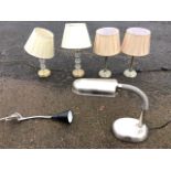 Six miscellaneous contemporary tablelamps - a pair of brushed metal column form with pleated shades,
