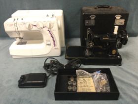 A cased Janome New Home sewing machine - model LSM200; and a cased 1950s Singer sewing machine. (2)