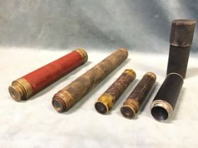 A Georgian mahogany and brass three-draw telescope by G Dixey - London, with brass lens cap and