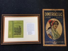 An Edwardian printed advertising sign for Dimitrino & Co Egyptian cigarettes, depicting a young