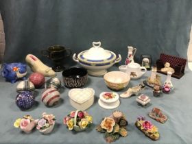 Miscellaneous ceramics including five C19th Scottish pottery carpet bowls with sponged, striped
