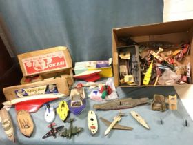 Miscellaneous transport toys and models including a boxed Tri-ang 12in sailing yacht, another