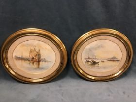 Nineteenth century watercolours, a pair, oval studies of boats and gondolas on the Venetian
