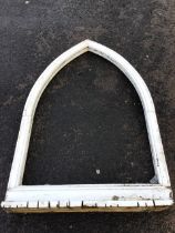 A painted gothic shaped window frame, the rebate designed for double glazed panel, complete with