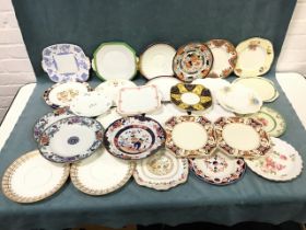 A collection of Victorian sandwich plates - Spode, Masons, Wood & Sons, Crown Ducal, Adderley, Royal