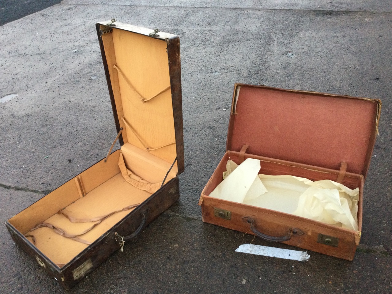 Four miscellaneous C20th suitcases - vellum by Revelation, fibreboard, leather with brass mounts and - Image 3 of 3
