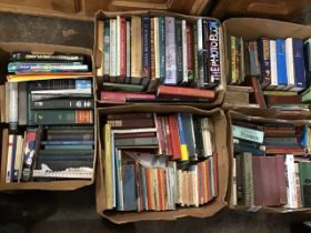Five boxes of miscellaneous books - novels, reference, history, travel, art, biographies, coffee