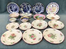 Miscellaneous European ceramics - Quimper, a Luneville floral part set, French bowls, three early