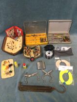 A tray containing miscellaneous fishing tackle including a box and two wallets of flies, two boxes