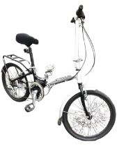 An Apollo collapsible bicycle with folding frame, adjustable soft seat, spoked wheels, c-star