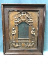 A First World War oak and bronzed plaster memorial frame, moulded with central arched aperture