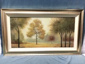 JS McMannon, colour print, misty parkland scene, titled Tranquil Panorama to verso, signed in the