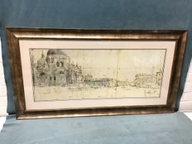 Canaletto, colour print of a pencil sketch, Santa Maria della Salute and the Grand Canal, Venice,