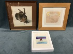 Patrizio, etching of running hare, titled Scappa to verso, numbered 6/14, signed and dated, in oak