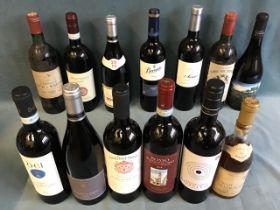 Thirteen different bottles - 2016 Bernonia Rioja, 2018 Roso di Montalcino, 2018 Domodo Negroamaro