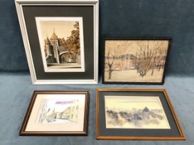 Sheena Phillips, watercolour, Haddington High Street, signed, mounted & framed; a 1932 watercolour