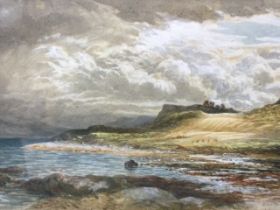 ES Lee, watercolour, coastal landscape with stormy clouds, signed & dated 1872 after Sam Bough,
