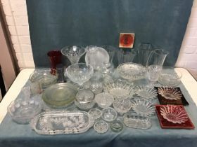 Miscellaneous glass - three rose bowls, vases, a sunflower moulded dessert set, a covered candy jar,