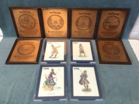 A set of six framed engraved copper plaques illustrating the six laws of the Hanseatic League -