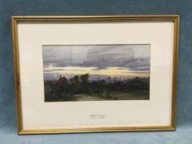 James Holland, watercolour, a C19th view from Hampstead Heath across the London skyline at dusk,