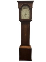 A C19th oak longcase clock by T Wilson of Guisborough, the shell inlaid hood with dentil cornice