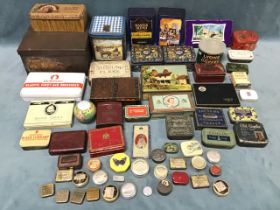 A collection of tins - biscuit, confectionery, tea, coffee, tobacco, medicinal, printed, Cadburys,